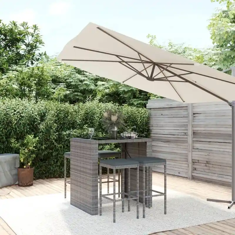 vidaXL 5 Piece Patio Bar Set with Cushions Black Poly Rattan - 15  x 15  x 29.9