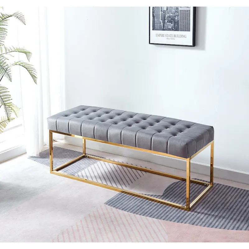 Porthos Home Wenn Tufted Velvet Bench with Gold Chrome Legs