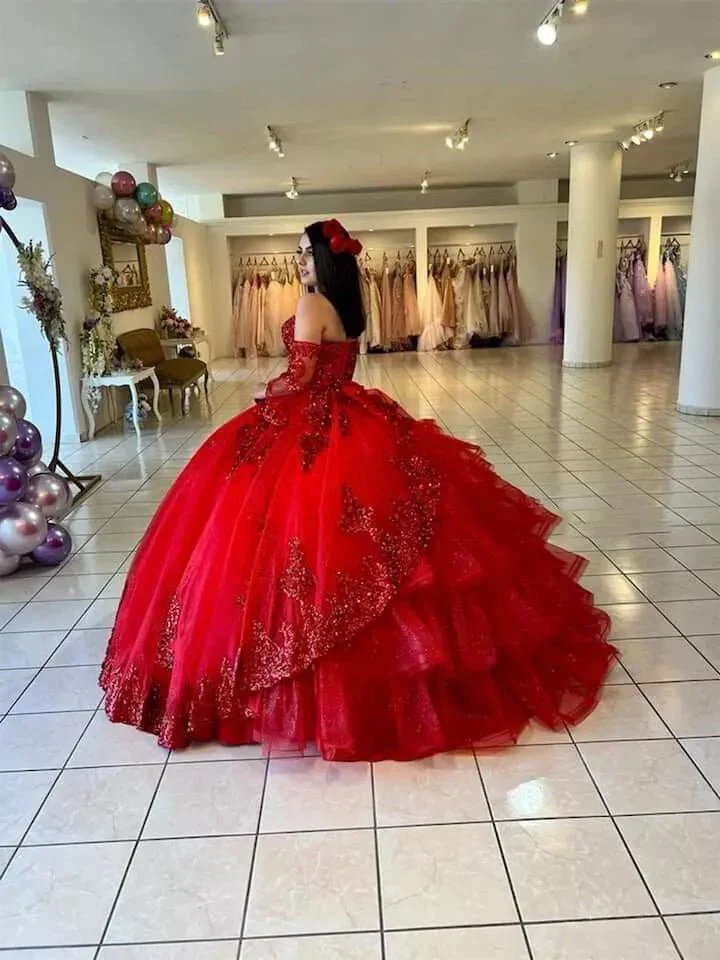 Red Sweetheart Quinceanera Dresses with Long Sleeves