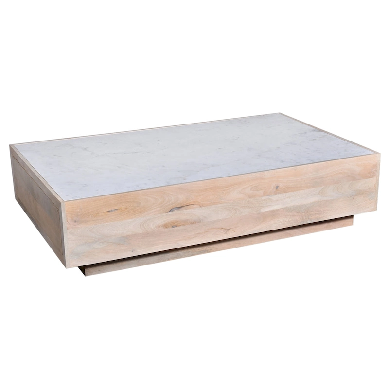 Oasis 59 in. Wood and Marble Storage Coffee Table