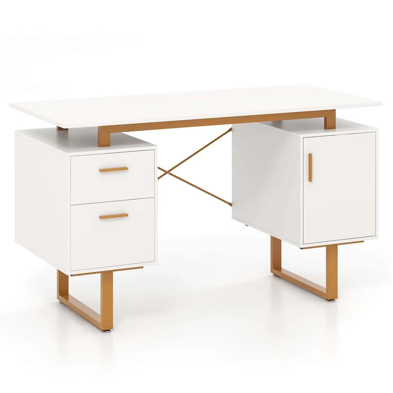 Costway 51 Home Office Desk with Floating Desktop Dual Drawers