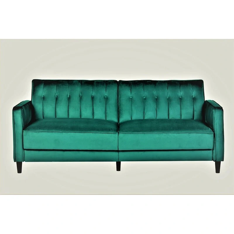 Luxury Velvet Tufted Sofa Bed with Wooden Legs – 3-Seater Sleeper