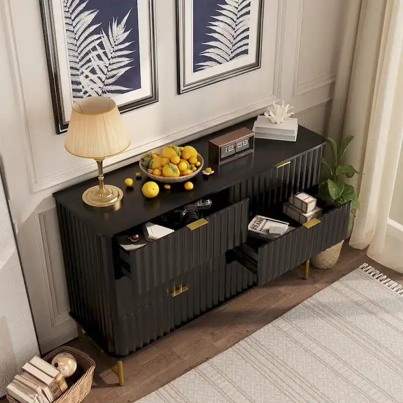 6-Drawer Accent Chest with Gold Handles & Metal Legs – White / Green / Black / Blue, Modern Style