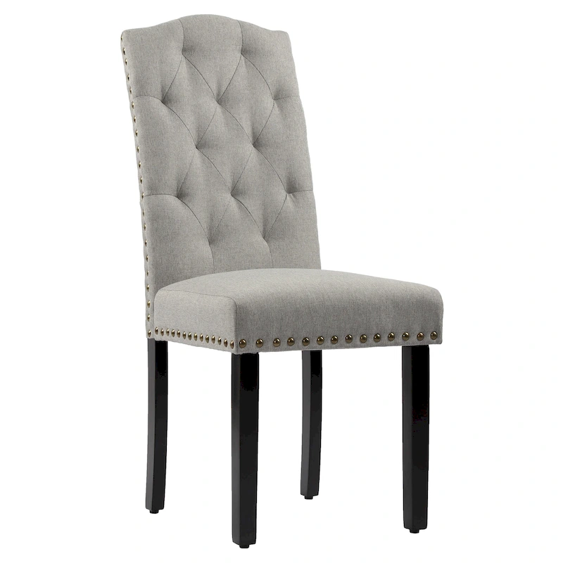 Solid Wood Tufted Dining Chairs, Kitchen Dining Room Chairs with Bronze Nailhead Trim Set of 2