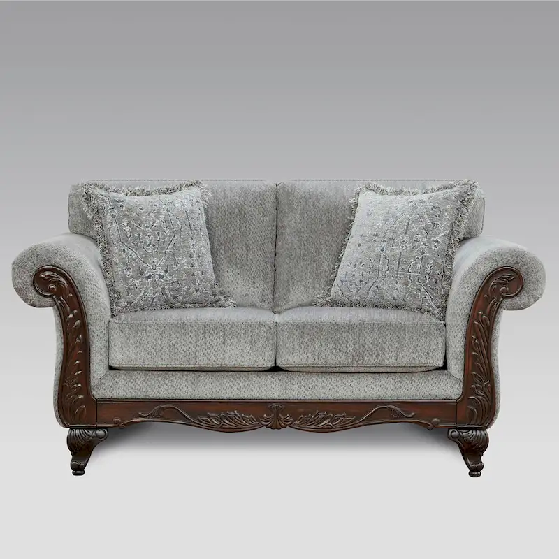 Roundhill Furniture Hernen Carved Wood Frame Loveseat