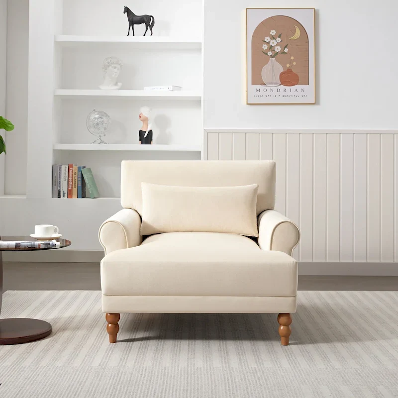 Beige 37.8 Velvet Accent Chair