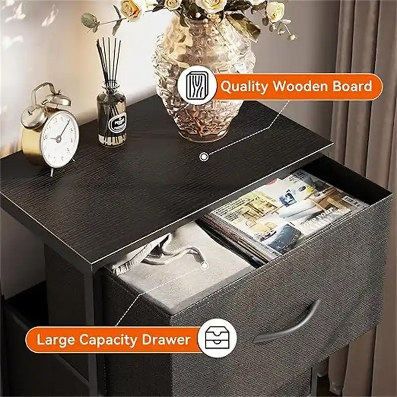 Dark Grey / Brown / Black / Light Grey Fabric Drawer Dresser with Metal Frame and Wood Top – 15.74 in