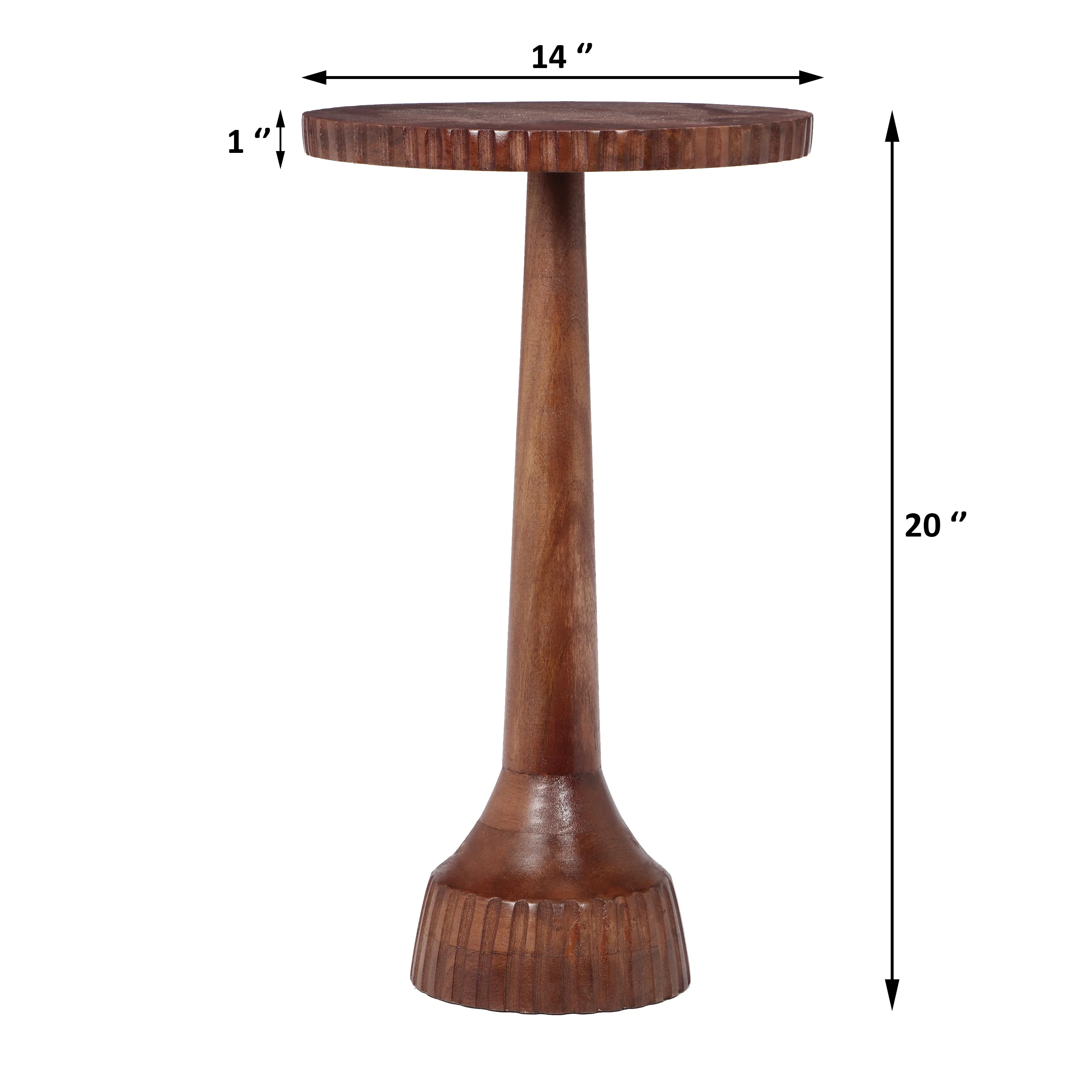 Modern Solid Mango Wood Pedestal End Table, Fully Assembled