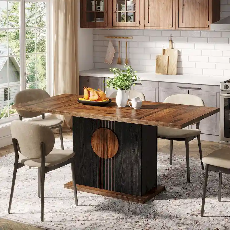 55  Dining Table with Rectangle Wood Top for Kitchen Dining Room