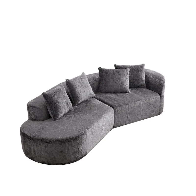 114 Chenille Cloud Sectional Sofa with Extra Deep Seating, and 4 Throw Pillows & No-Assembly Design