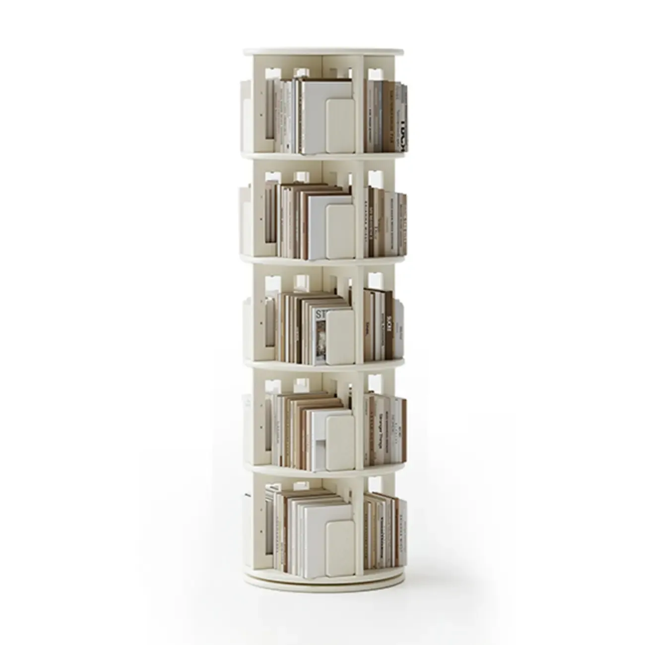 Cylindrical Movable 360° Rotating Wooden Bookshelf with Drawer
