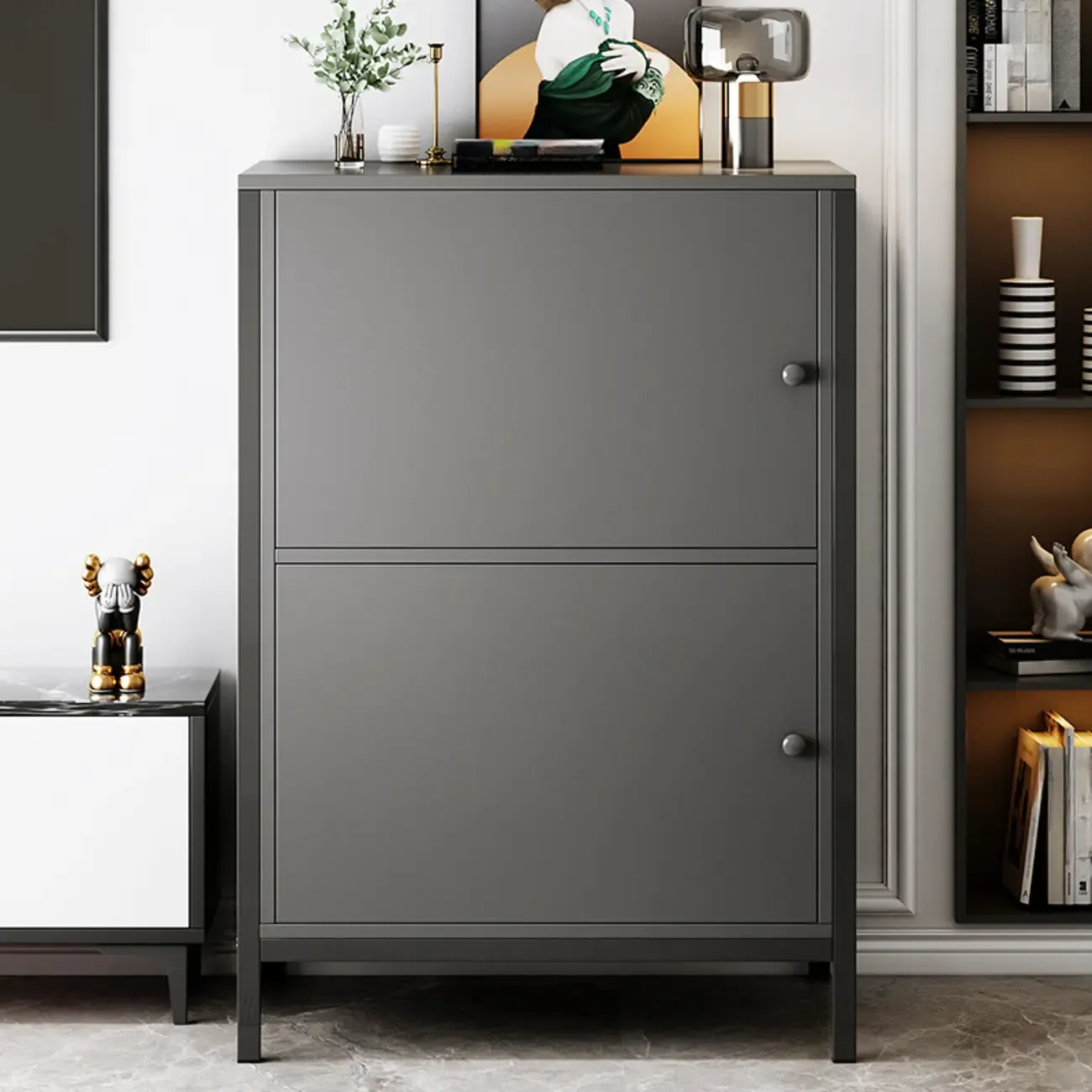 Freestanding Simple Black/White Rectangular Accent Cabinet