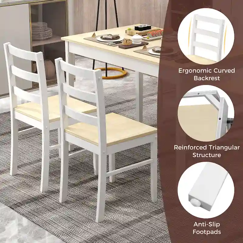 Costway 5-Piece Dining Set Solid Wood Kitchen Furniture with