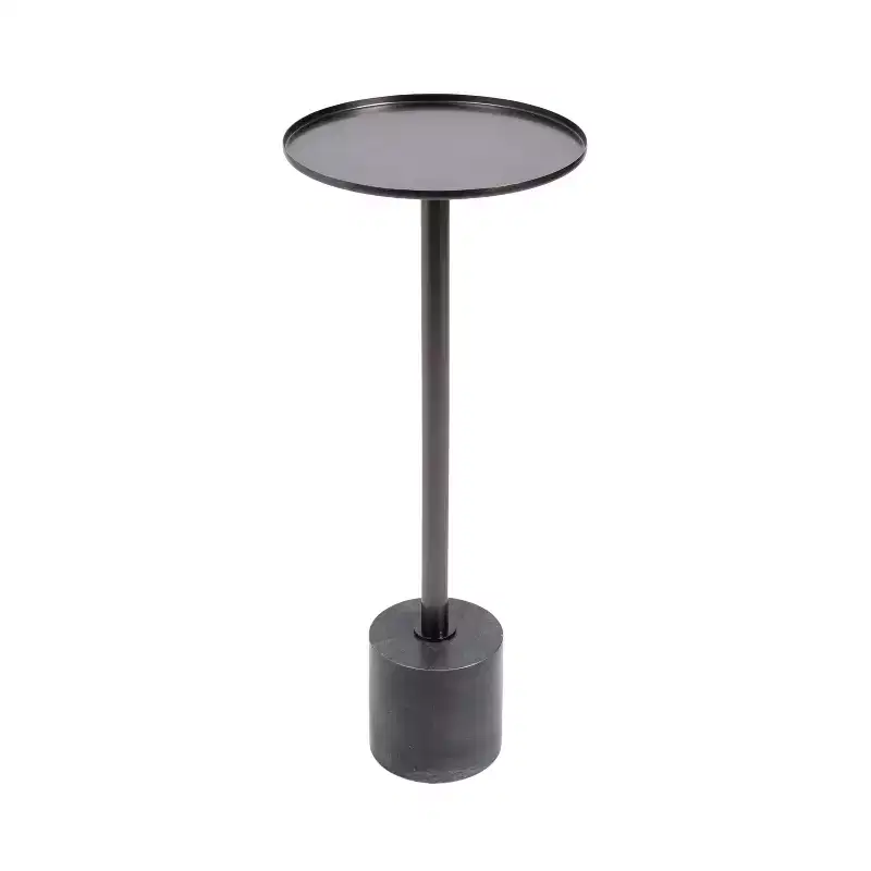 Kate and Laurel Vanora Metal and Marble Drink Table, 10x10x24, Pewter and Black