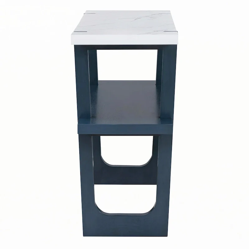 Narrow Console Table with Marble-Effect Top(Navy)