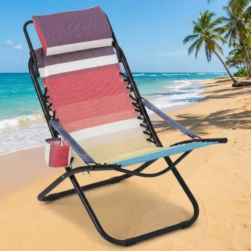 Folding Tanning Chair Lounger with Head Support,Portable Outdoor Lounge Chaise,Stable Portable Compact Beach Chair,Foldable Reclining Sun Bathing Bed