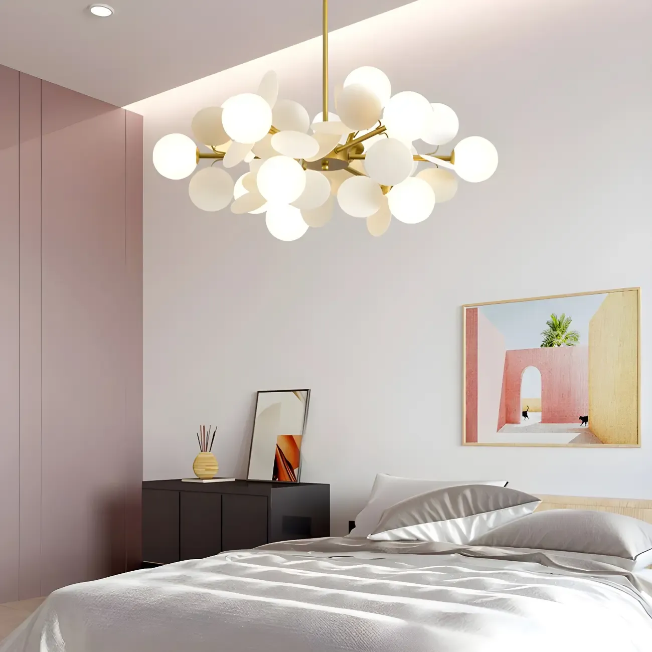 Pastel Sphere Glass and Metal Starburst Chandelier