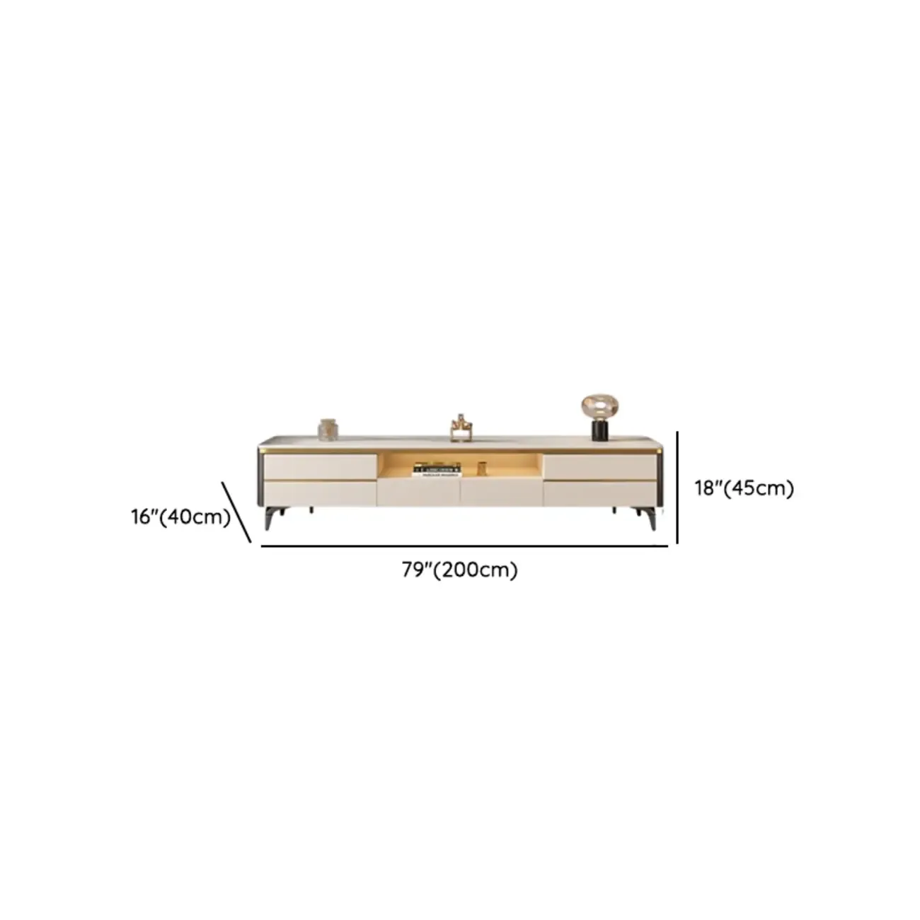 Versatile White Stone TV Stand with Multi Drawers & Lighting