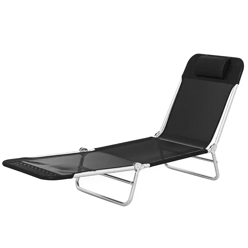Folding Chaise Lounge Chair, Pool Sun Tanning Chair, Outdoor Lounge Chair with Reclining Back, Breathable Mesh Seat, Headrest for Beach, Patio