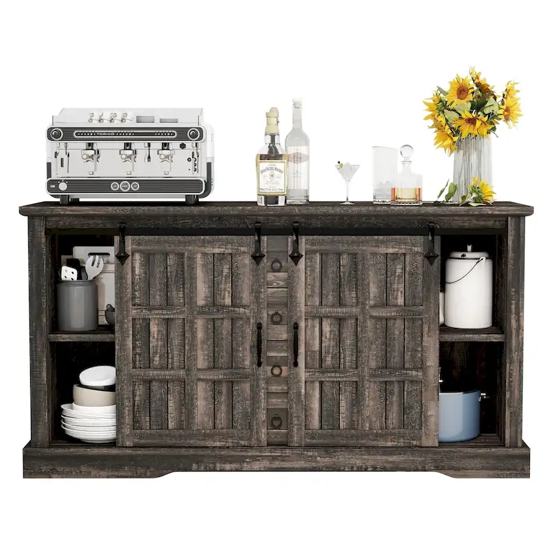 Farmhouse Sideboard Buffet Cabinet with Storage-Sliding Barn Doors and 4 Drawers