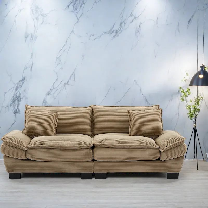 65.5 Upholstered 3-Seater Sofa Couch with Two Pillows and Sturdy Construction
