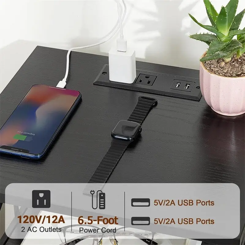 Black Nightstand with Charging Station - 15.7D x 13.8W x 23.8H