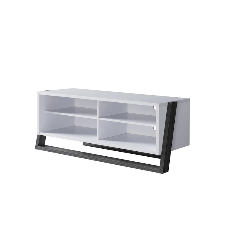 Mid-Century Modern 4-Shelf TV Console, Natural/Distressed Grey, 2 Sizes