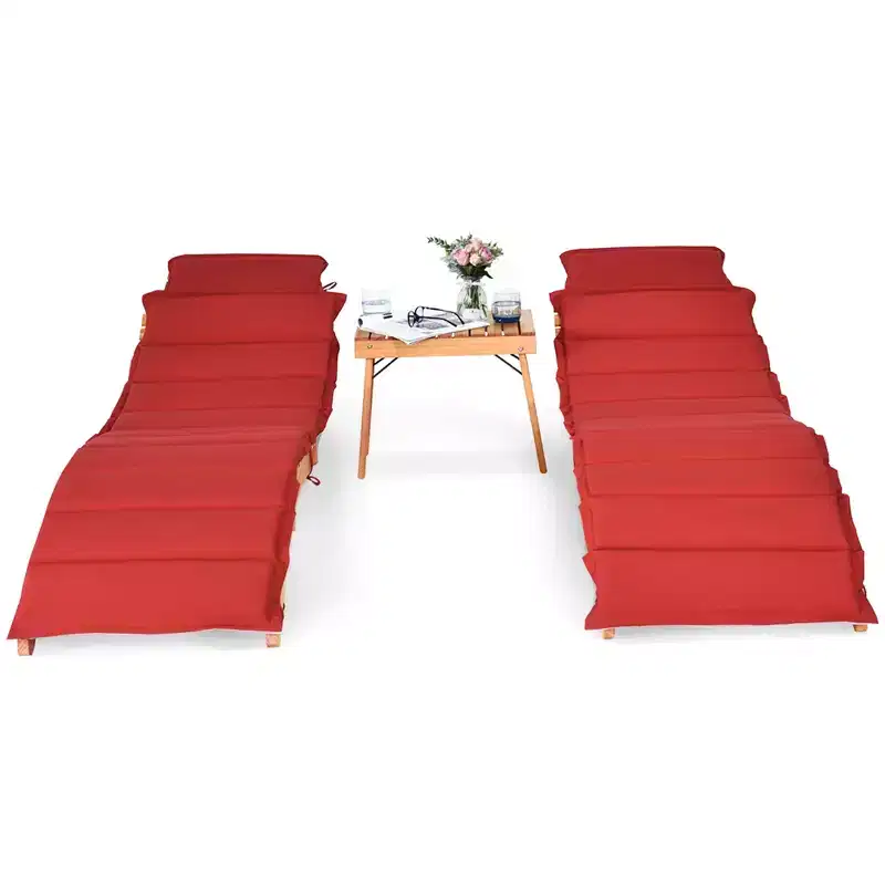 Costway 3PCS Wooden Folding Lounge Chair Set Cushion Pad Pool Deck