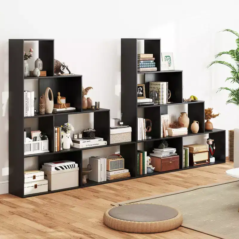 Costway 2PCS 4-Tier Bookshelf w/6 Storage Cubes 64 Tall Modern Geometric Stair Bookcase
