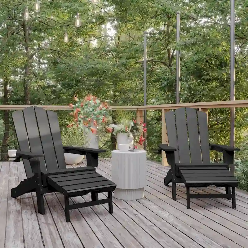 Commercial All-Weather Adirondack Chair with Pullout Ottoman & Cupholder
