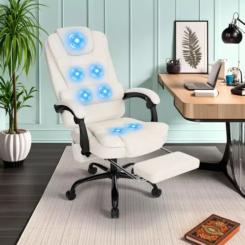HOFFREE Medium Ergonomic Office Chair with 7-Point Massage, Adjustable, Faux Leather, Supports 300lbs, Perfect for Home Office