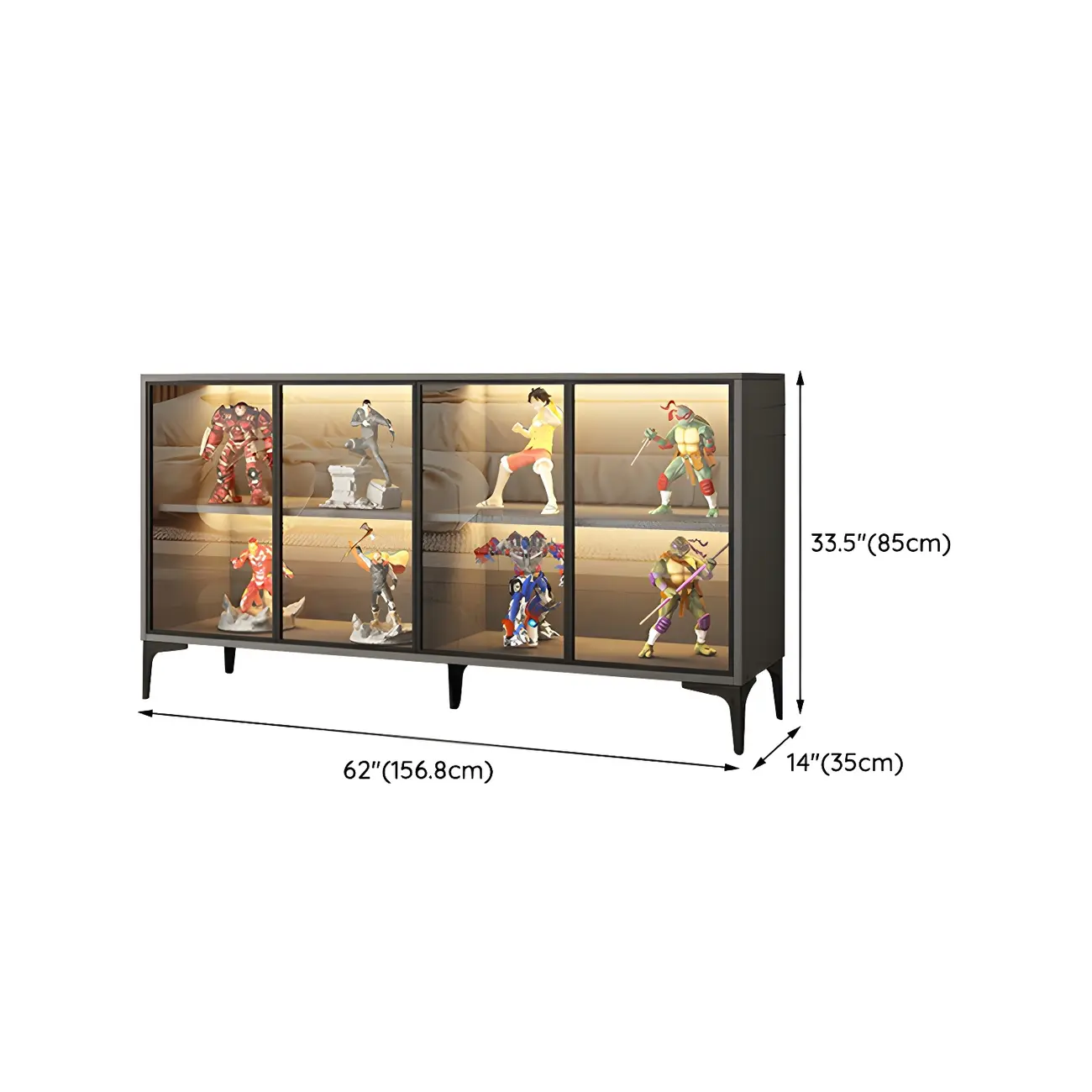 Freestanding Black Tempered Glass Wood Display Cabinet