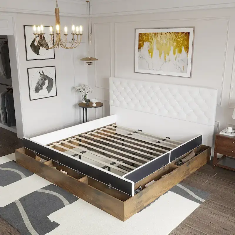 LED Queen/King Bed Frame with Tufted Headboard Bedroom Furniture