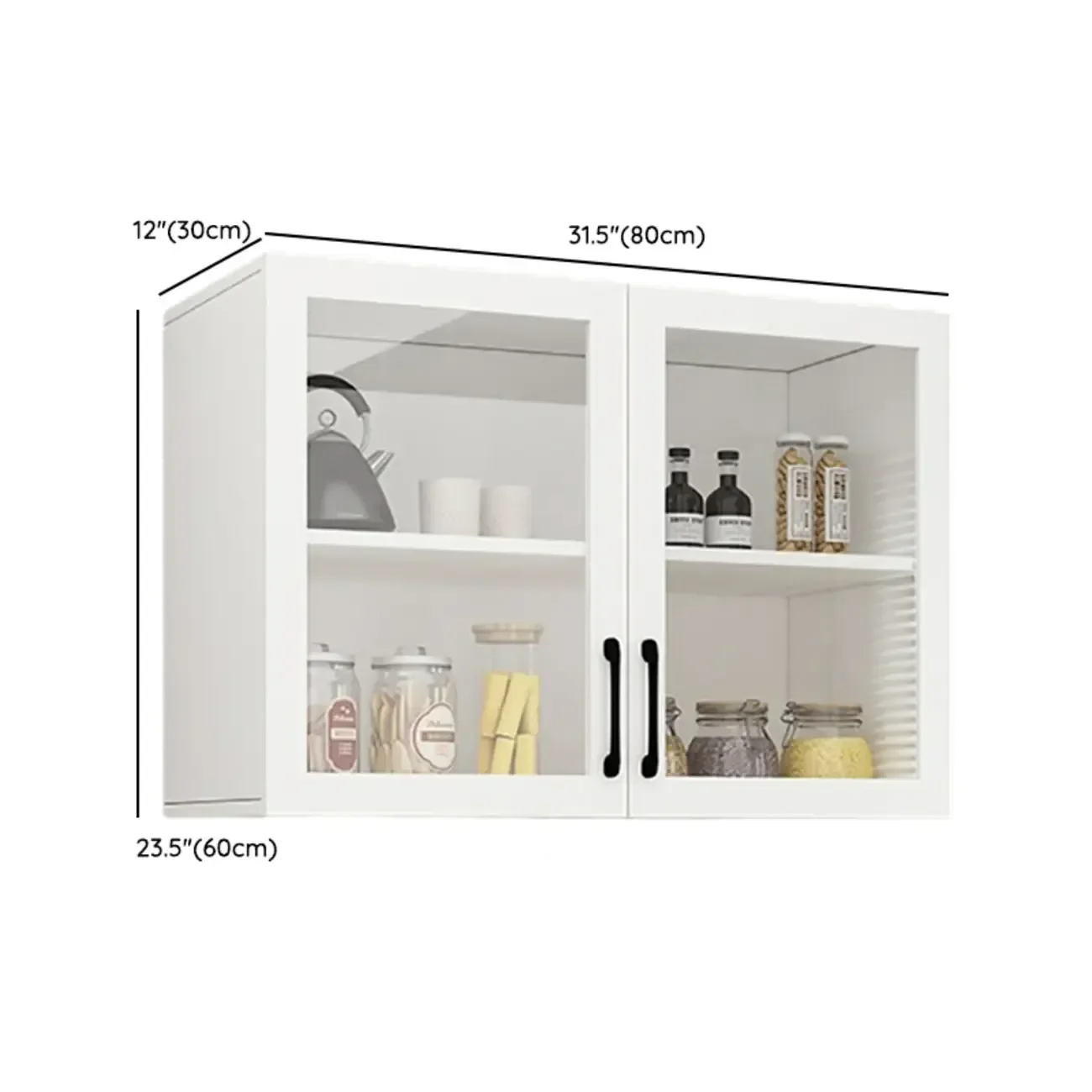 Kitchen Floating White Wood Glass Enclosed Display Cabinet