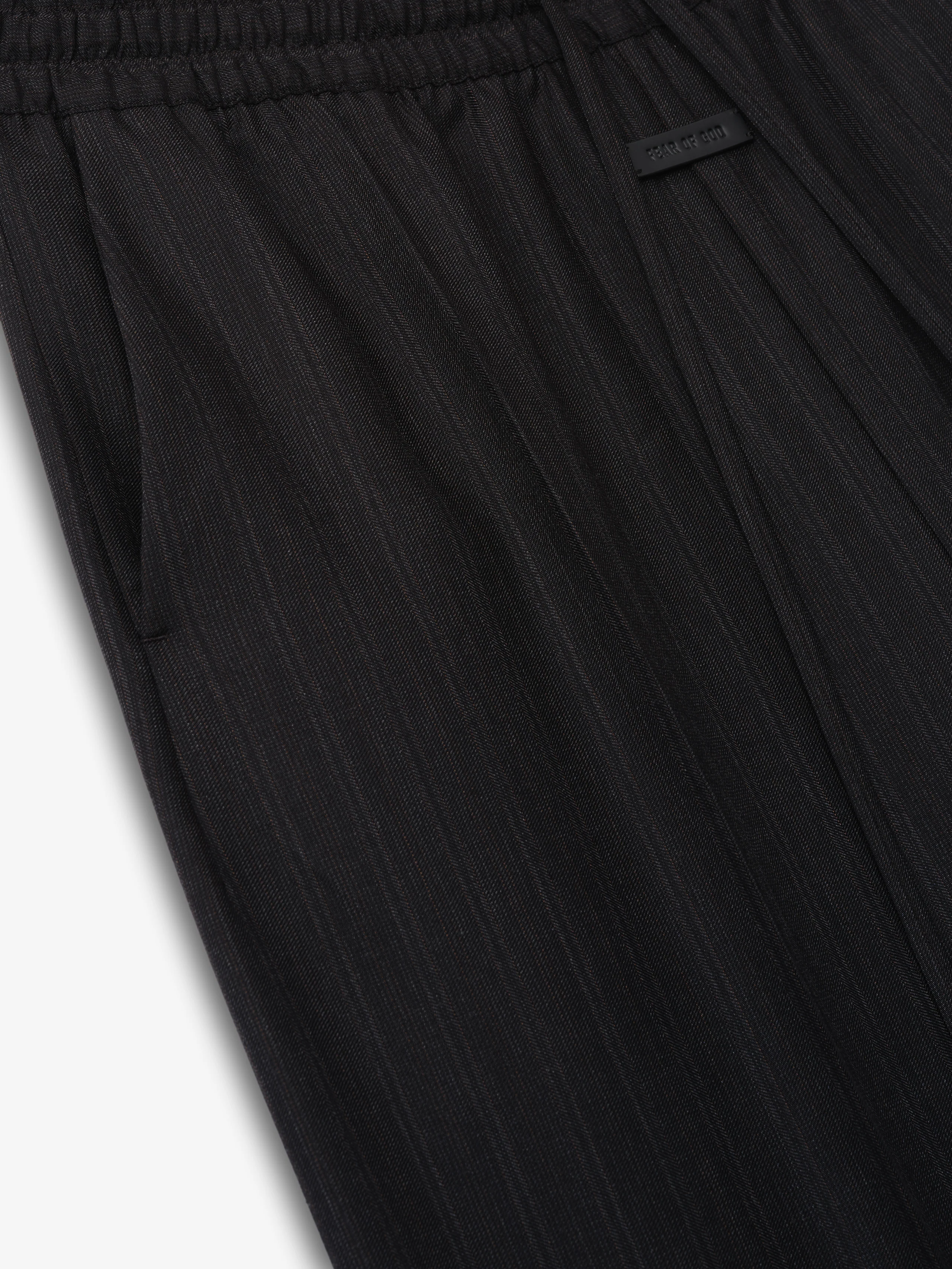 Black Striped Wool Wide Leg Drawstring Pants