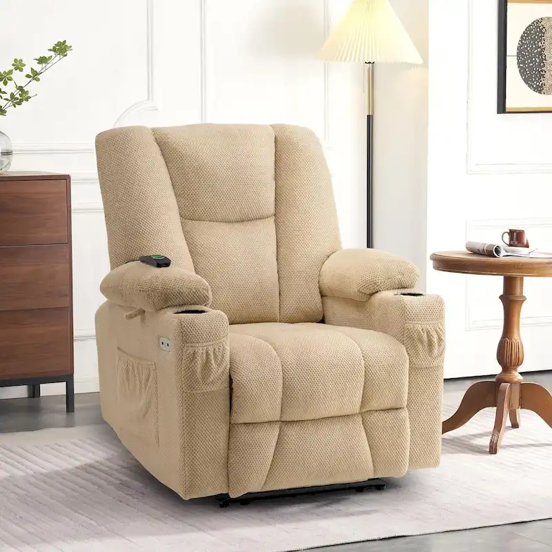 MCombo Electric PowerRecliner Chair with Massage & Heat, Plush Fabric 8015