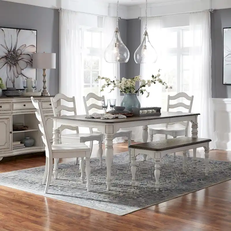 Magnolia Manor Antique White Weathered Bark 6 Piece Leg Table