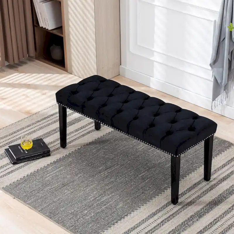 Upholstered Tufted Bench Ottoman,Velvet Dining Bench Bedroom Bench Footrest Stool Accent Bench for Entryway Dining Room