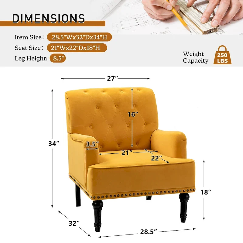 Velvet Button Tufted Accent Chair with Nailhead Trim