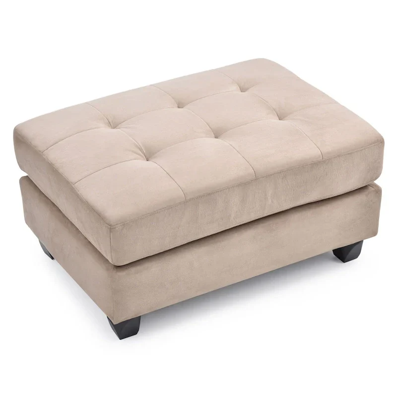 Rectangular Button-Tufted Microsuede Ottoman