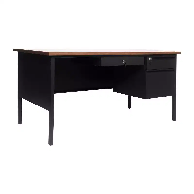 Flash Furniture Cambridge Commercial Grade Single Pedestal Desk with Locking Drawers and Metal Frame