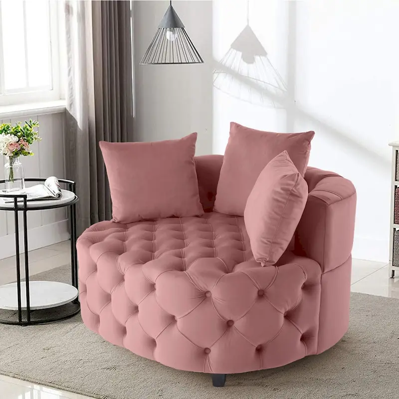 Velvet Modern Leisure Big Classical Barrel Chair with 2 Pillows