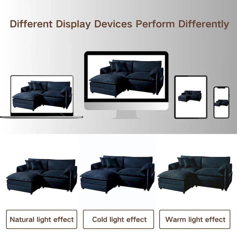 109.45 Chenille Upholstered L-Shaped Modular Sectional Sofa with Double-Layer Cushions, DIY Combination