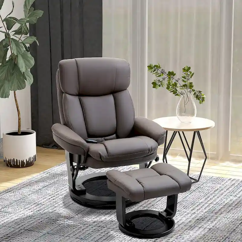 Black / Brown PU Leather Swivel Massage Recliner with Ottoman – 1 Person