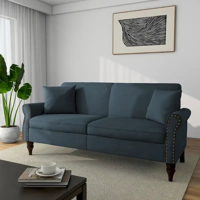 73 Sofa with Nailhead Trim Rolled Arms