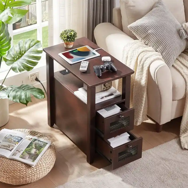 End Table with Charging Station - 13.78D x 23.6W x 24.8H
