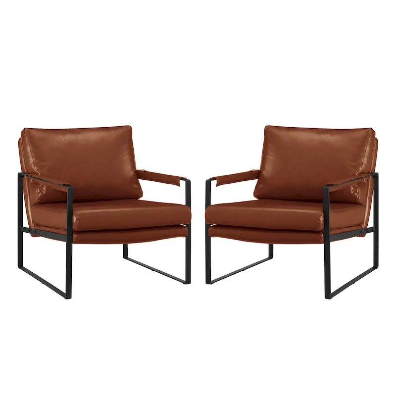 Art Leon Modern Faux Leather Accent Chairs Set of 2