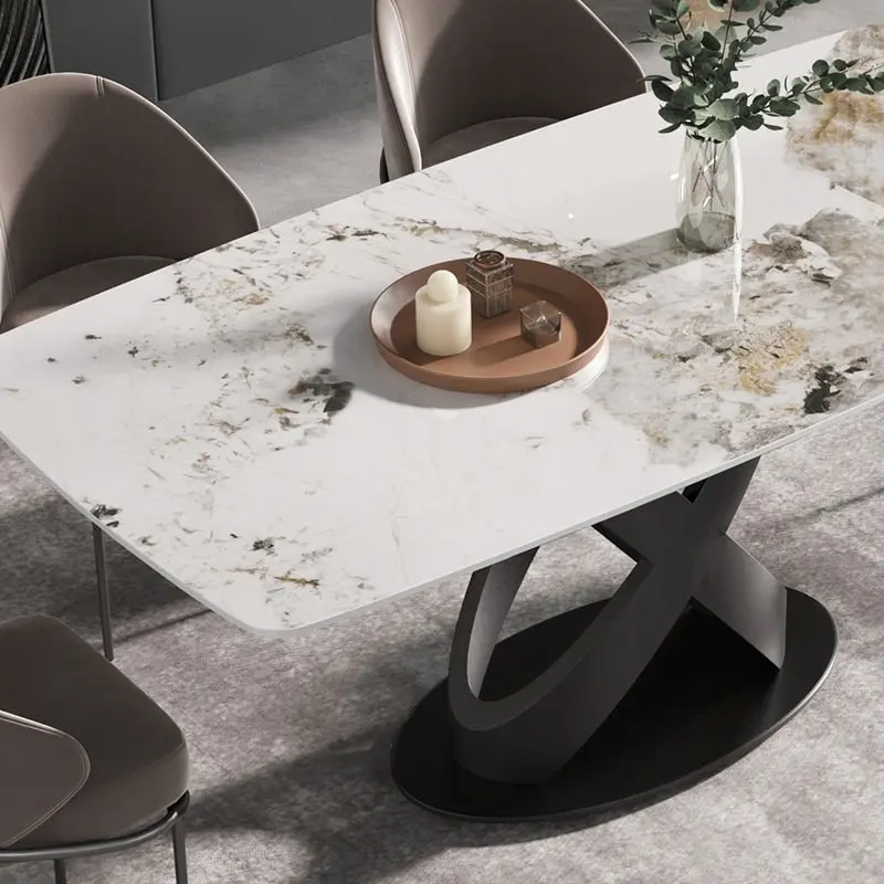 71  Modern Artificial Marble Dining Table with Carbon Steel Base