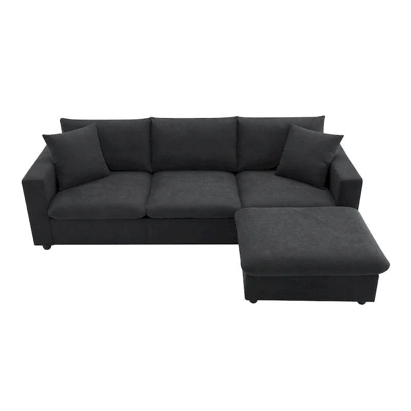 Modern 4-Seat L-Shaped Sectional Sofa, with 2 Free pillows, Convertible Ottoman