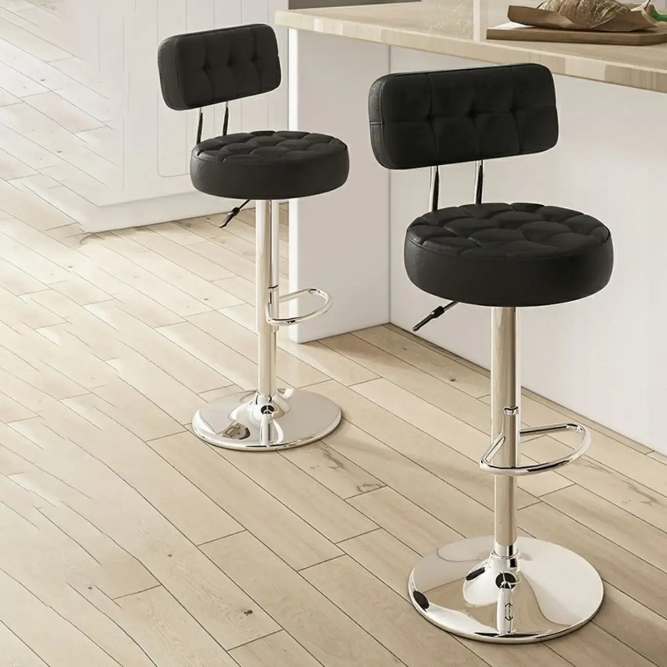 Leather Upholstered Adjustable Swivel Bar Stools